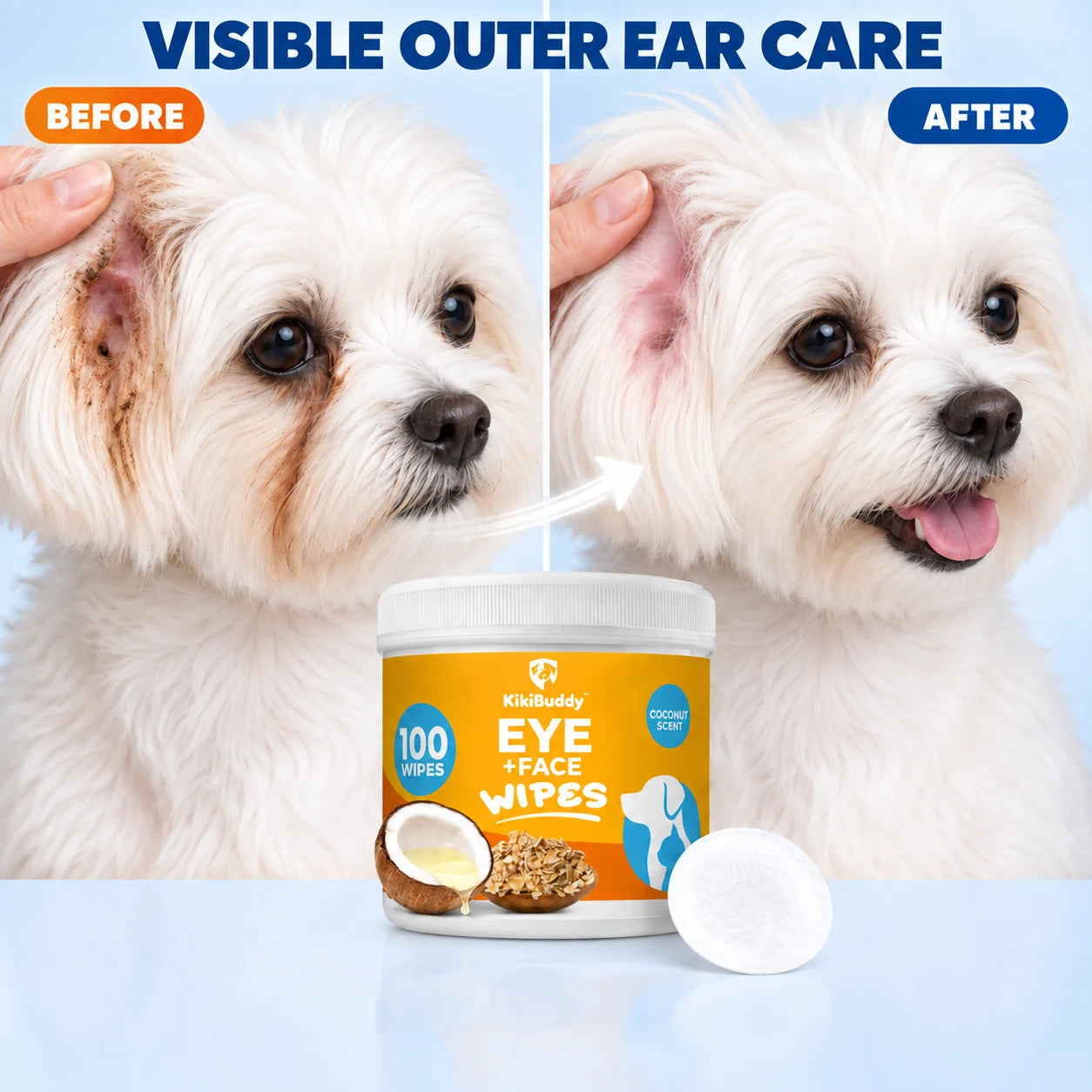 Before and after comparison of visible outer-ear surface debris