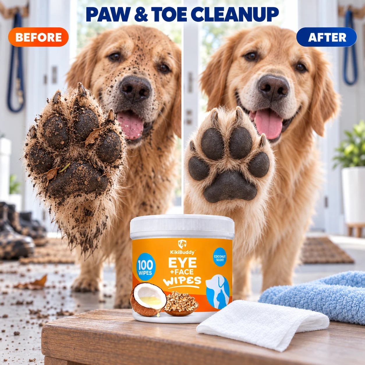 Post-walk paw and toe cleanup comparison