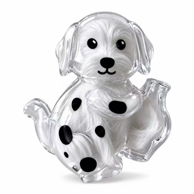 Black-Spotted Dog — Magnetic pet fur keepsake holder; filled display example