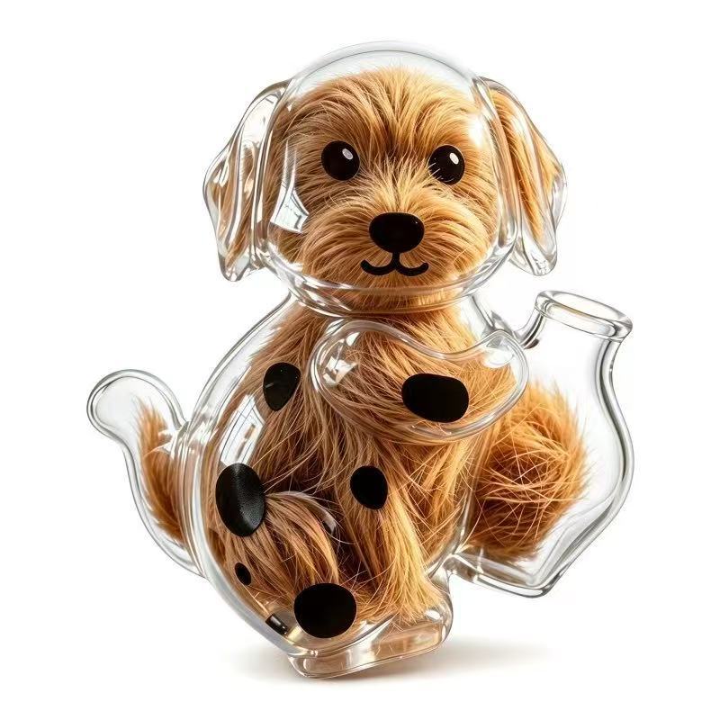 Brown-Spotted Dog — Magnetic pet fur keepsake holder; filled display example