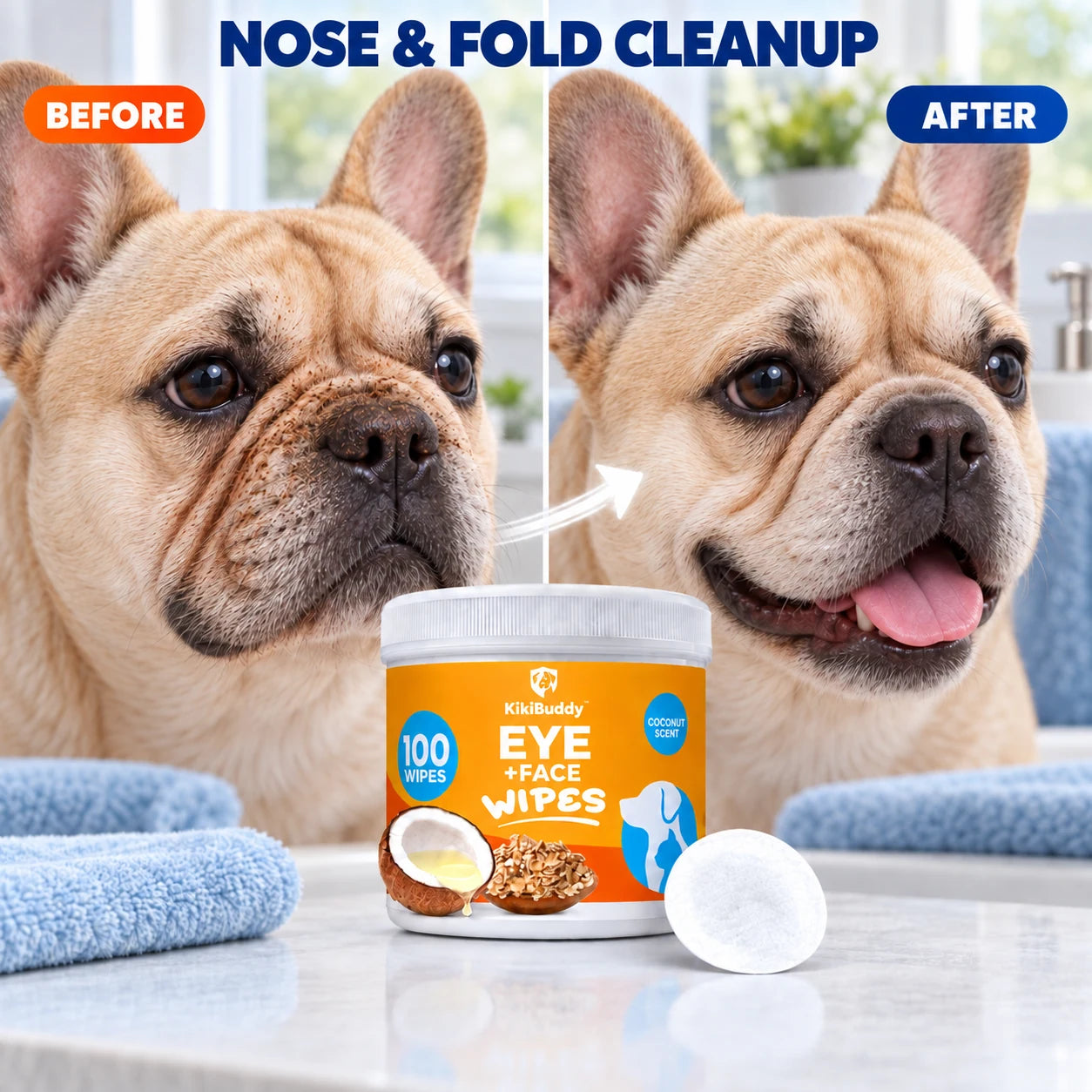 Before and after comparison of residue around external nose folds