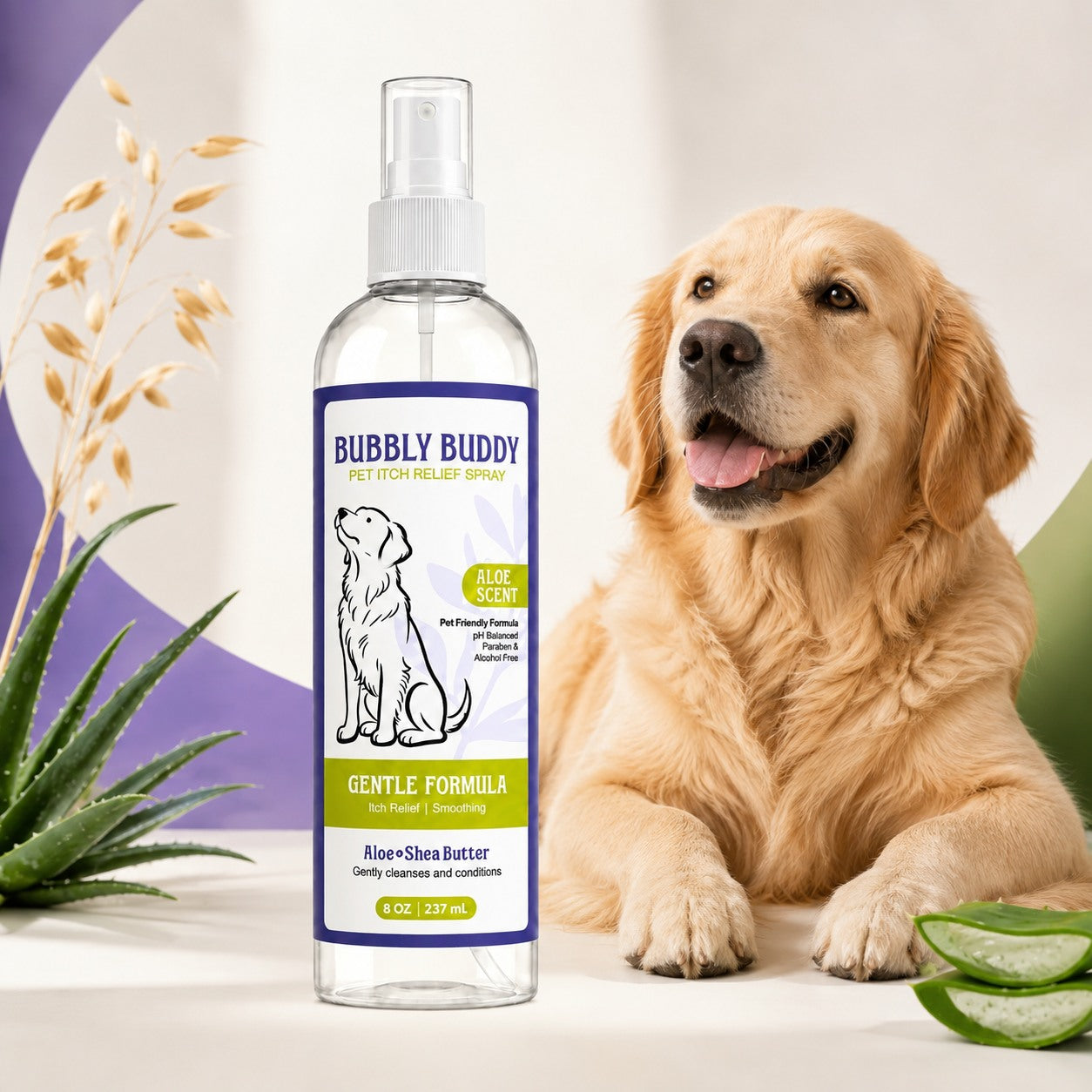 Soothing itch relief spray with a dog